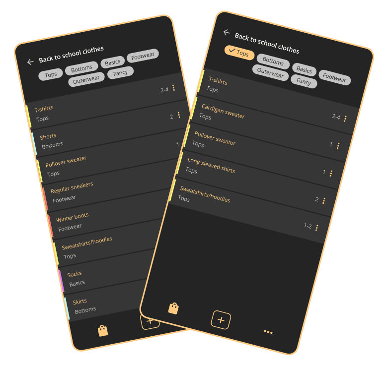 Back to school clothes shopping list app